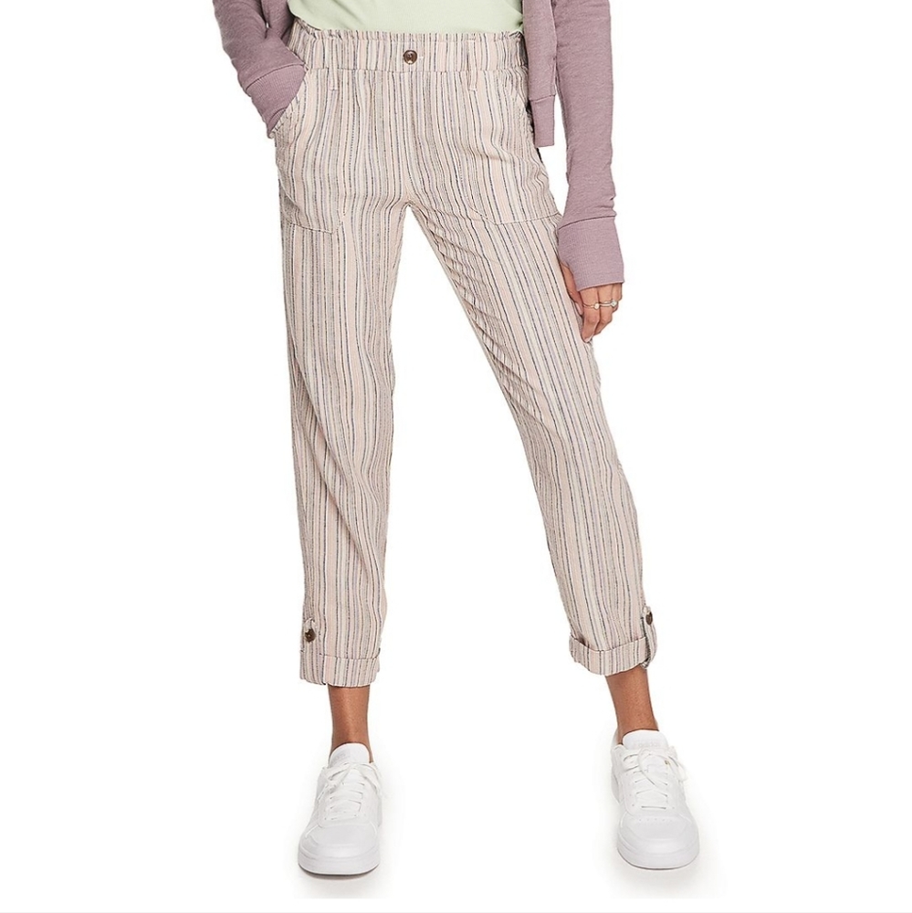 NWT Juniors SO Tapered Leg Linen Pants, Nat Stripe